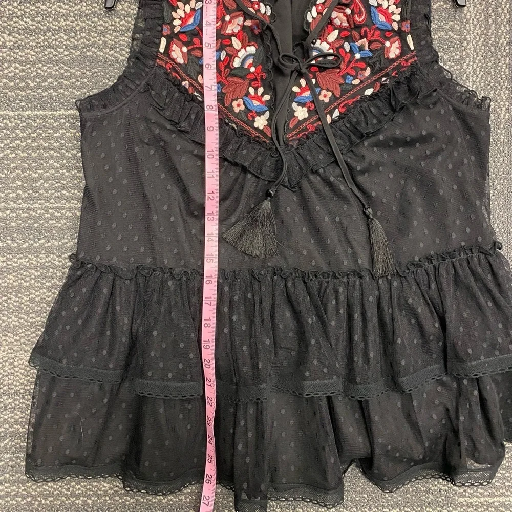 Kate Spade Camelia Embroidered Peplum Ruffle Top-Large